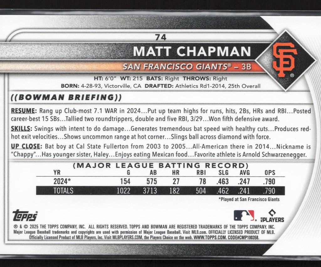 2025 Bowman #74 Matt Chapman