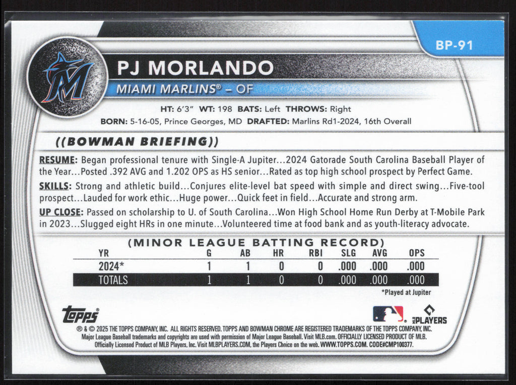 2025 Bowman #BP-91 PJ Morlando Prospects