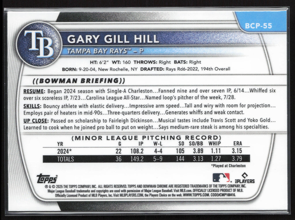 2025 Bowman #BCP-55 Gary Gill Hill Chrome Prospects