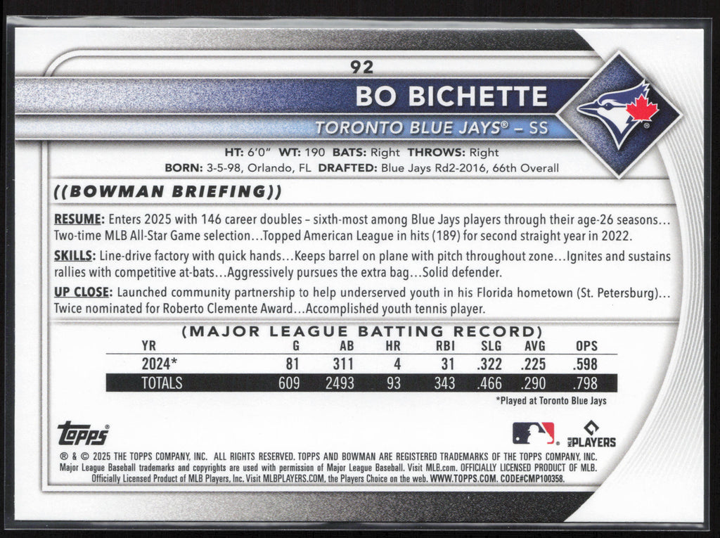 2025 Bowman #92 Bo Bichette