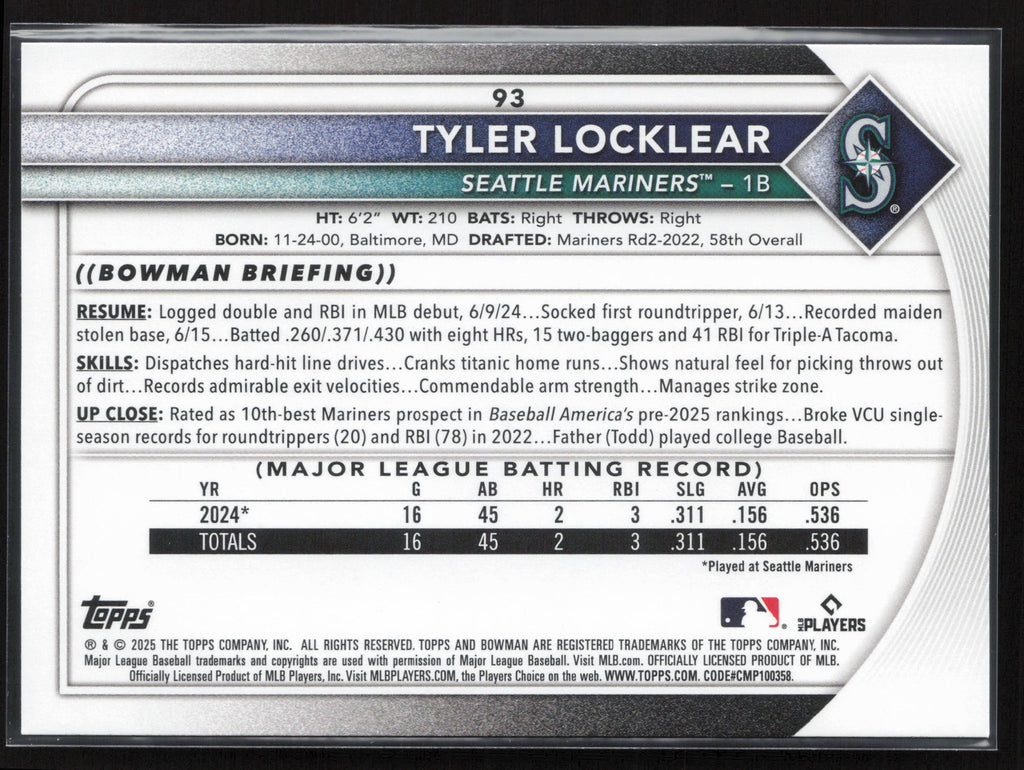 2025 Bowman #93 Tyler Locklear