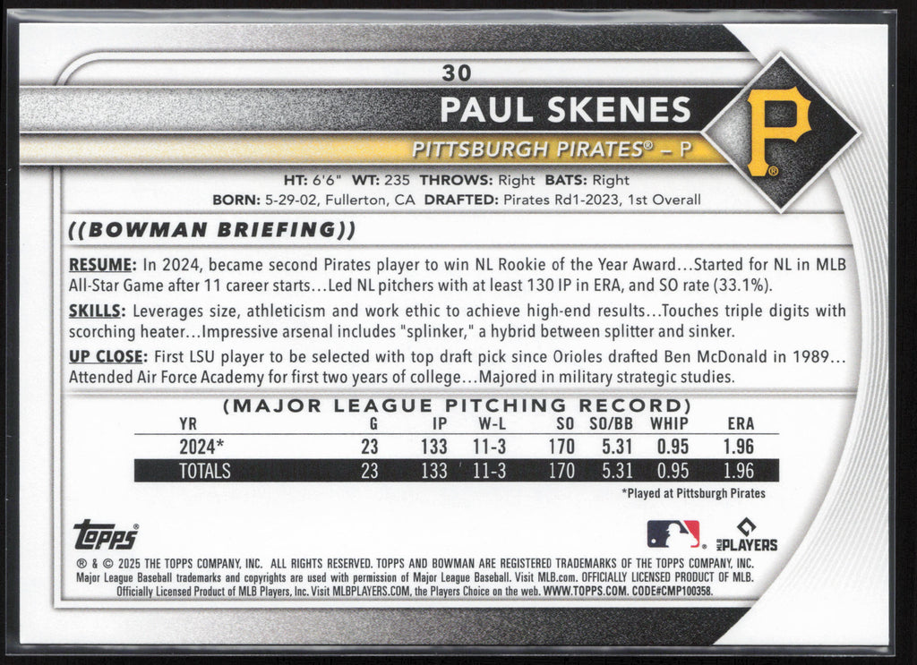 2025 Bowman #30 Paul Skenes
