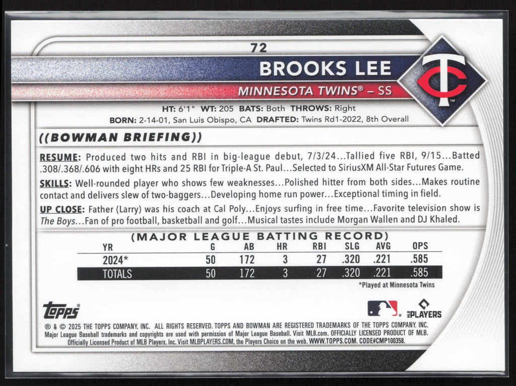 2025 Bowman #72 Brooks Lee