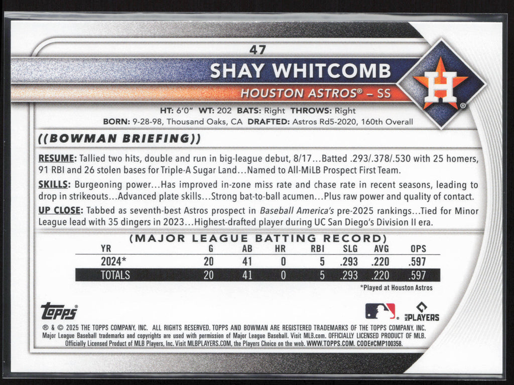2025 Bowman #47 Shay Whitcomb
