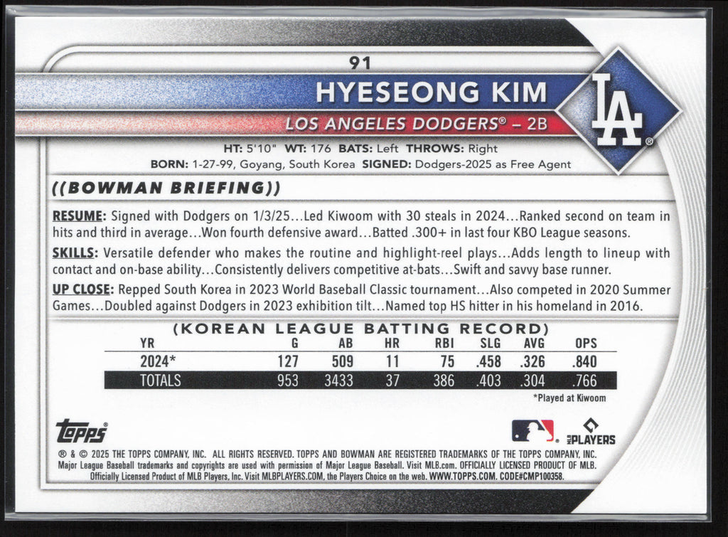 2025 Bowman #91 Hyeseong Kim