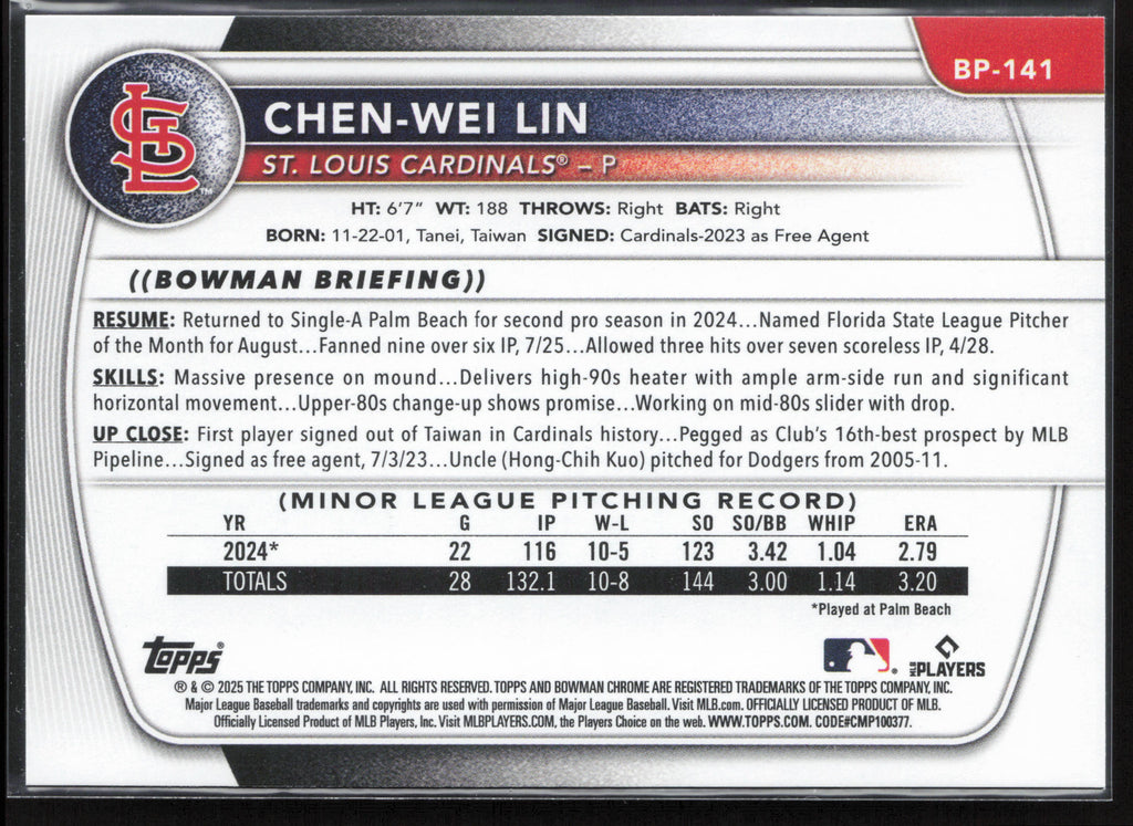 2025 Bowman #BP-141 Chen-Wei Lin Prospects