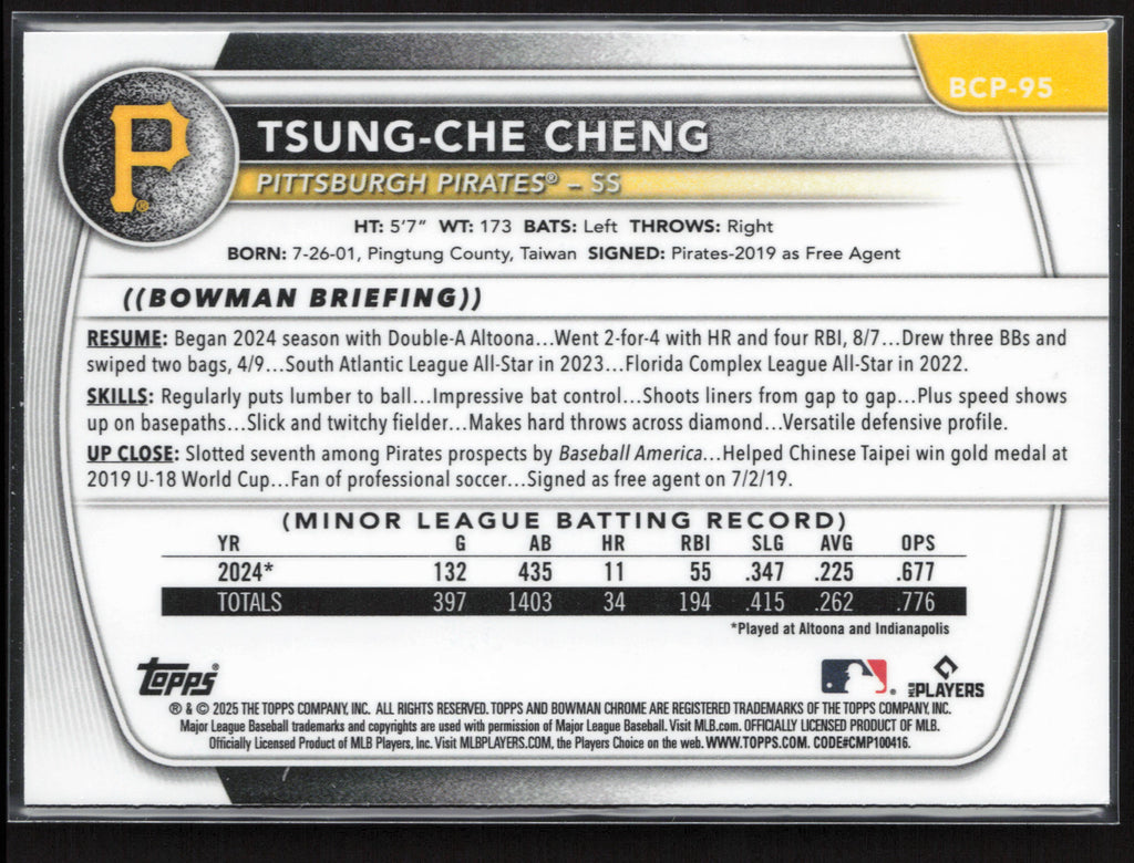 2025 Bowman #BCP-95 Tsung-Che Cheng Chrome Prospects