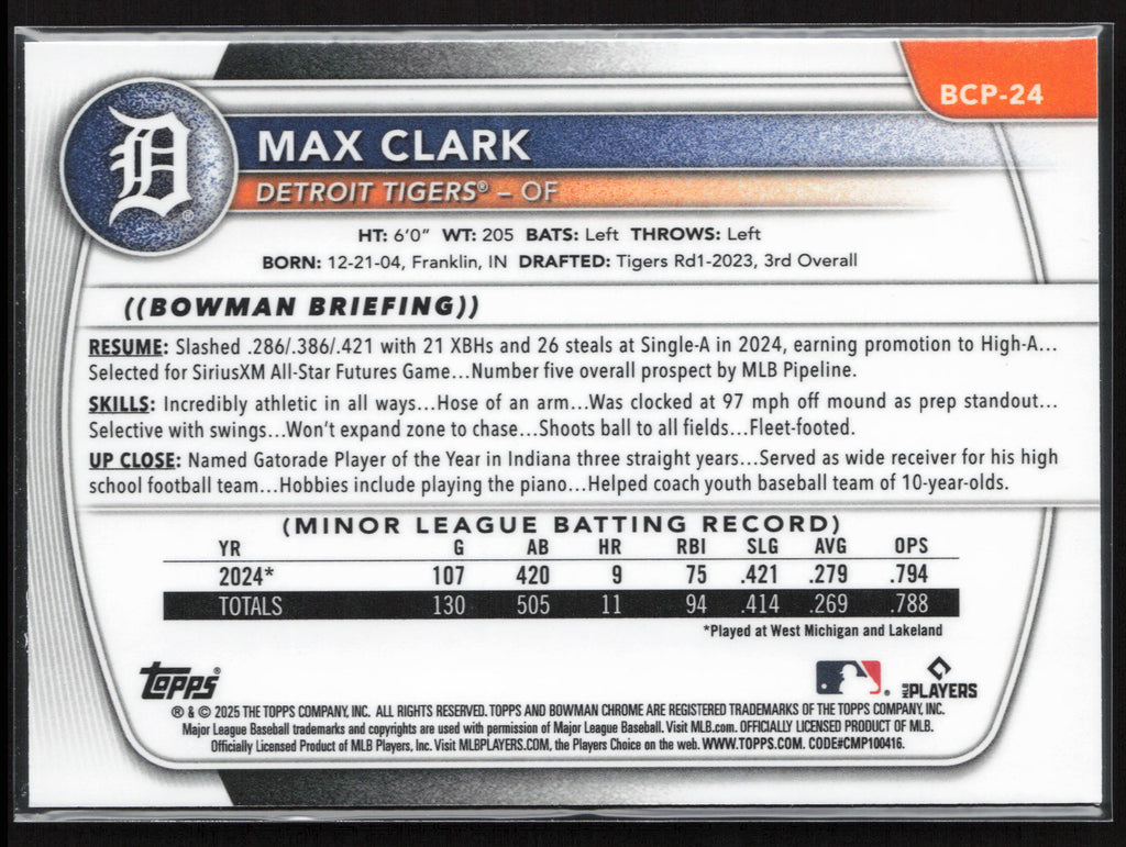 2025 Bowman #BCP-24 Max Clark Chrome Prospects
