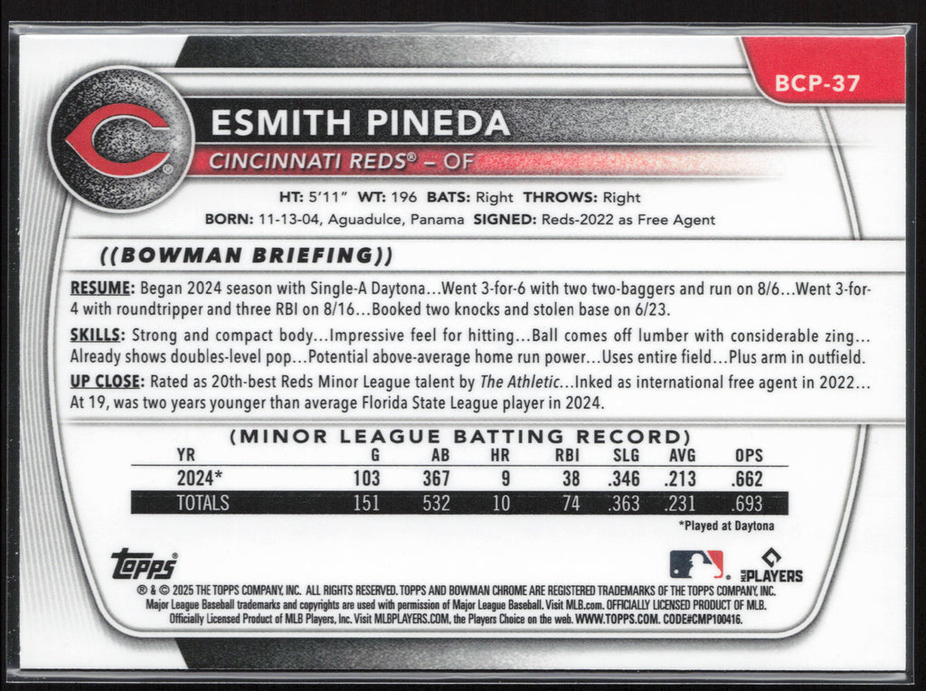 2025 Bowman #BCP-37 Esmith Pineda Chrome Prospects