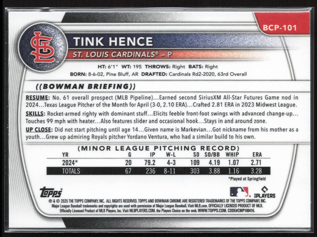 2025 Bowman #BCP-101 Tink Hence Chrome Prospects