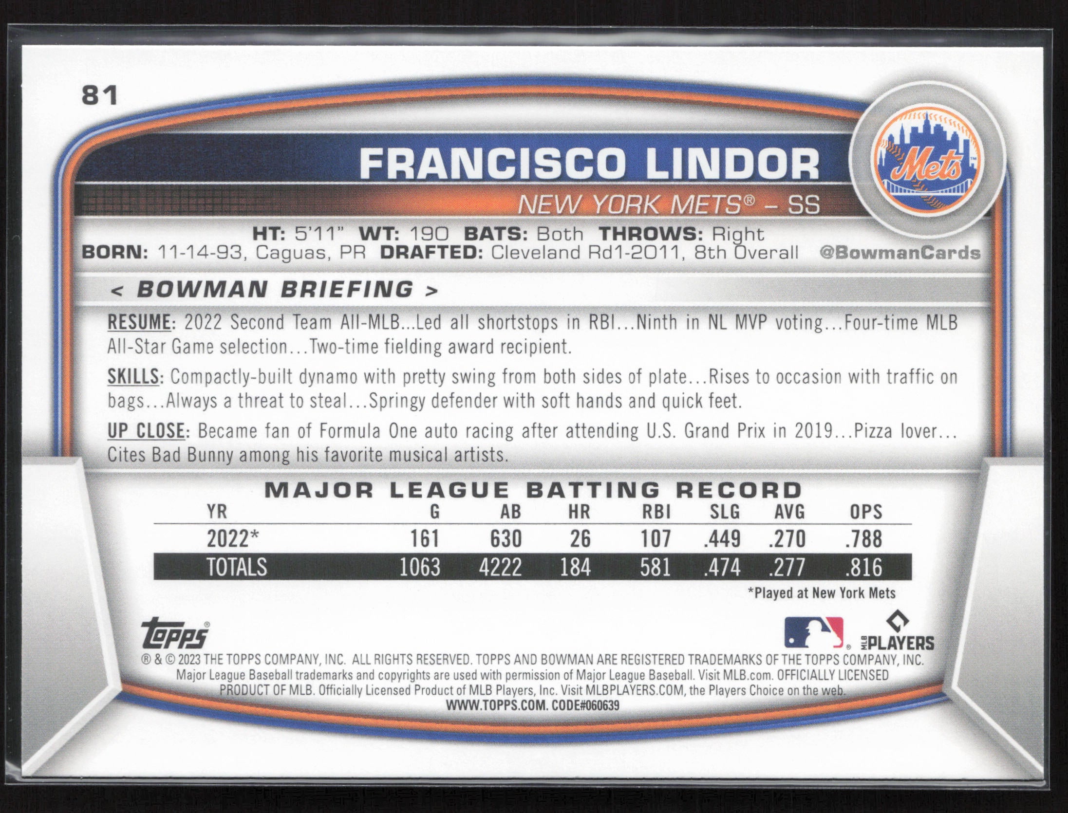 2023 Bowman #81 Francisco Lindor