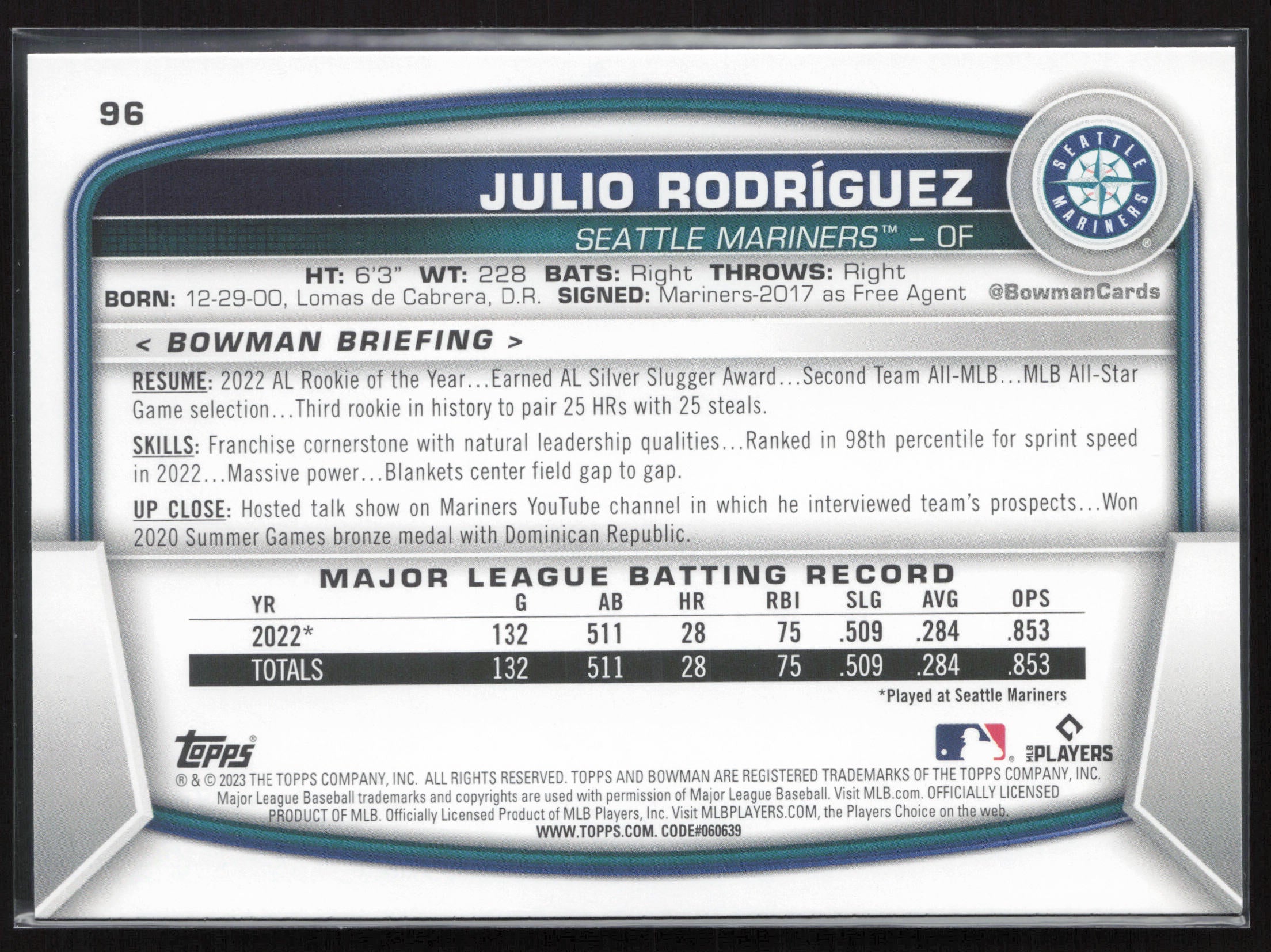 2023 Bowman #96 Julio Rodriguez