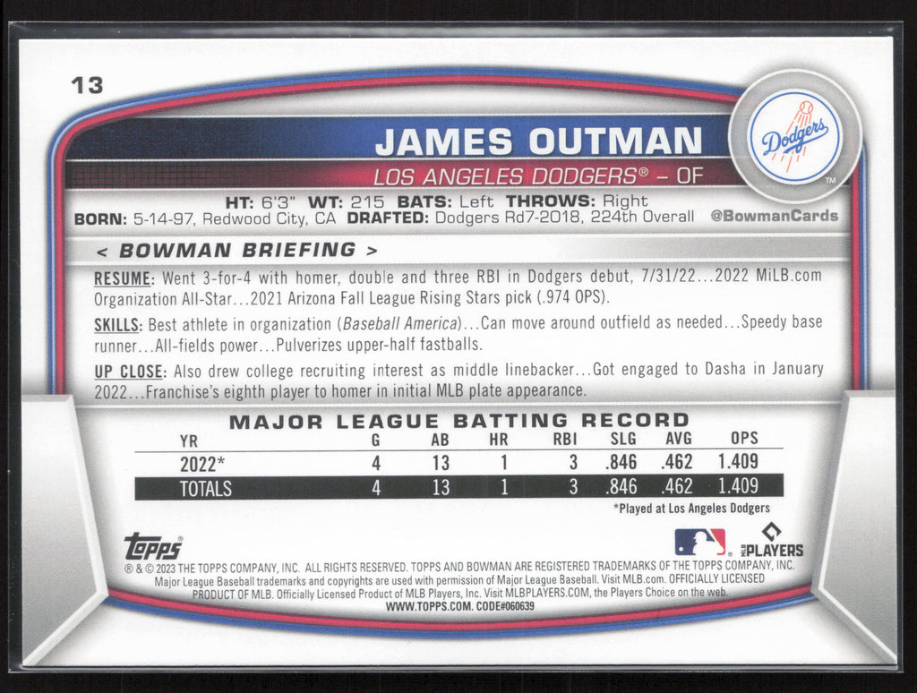 2023 Bowman #13 James Outman
