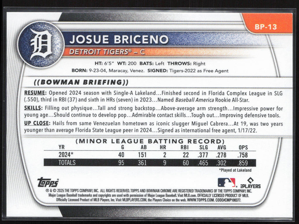 2025 Bowman #BP-13 Josue Briceno Prospects