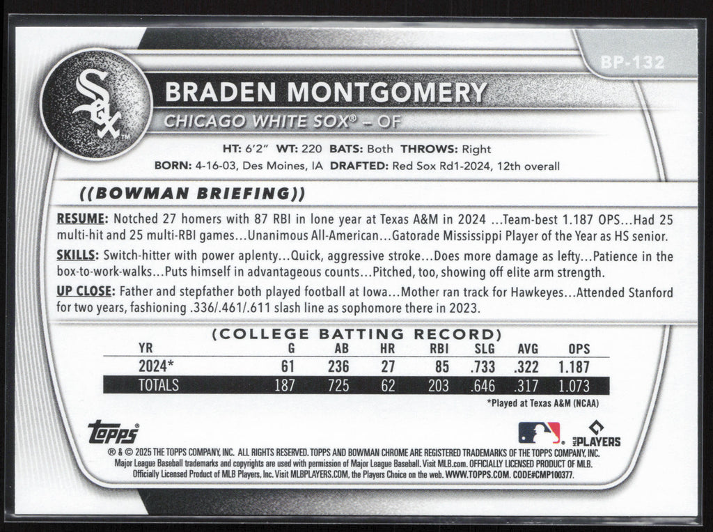 2025 Bowman #BP-132 Braden Montgomery Prospects
