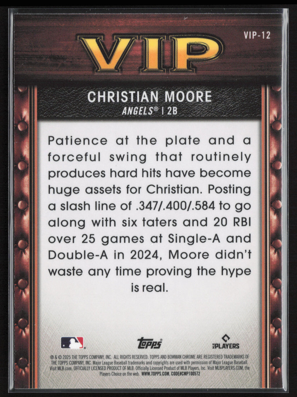 2025 Bowman #VIP-12 Christian Moore Very Important Prospects