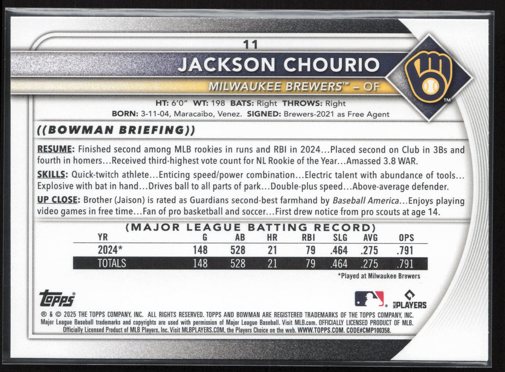 2025 Bowman #11 Jackson Chourio