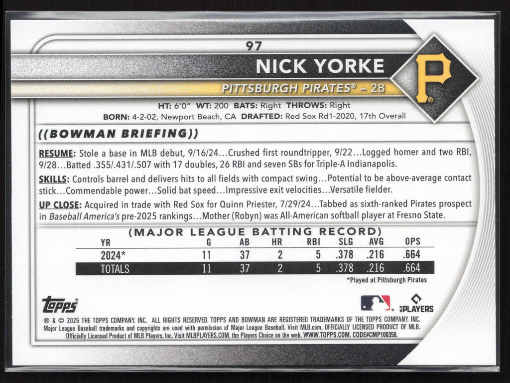 2025 Bowman #97 Nick Yorke