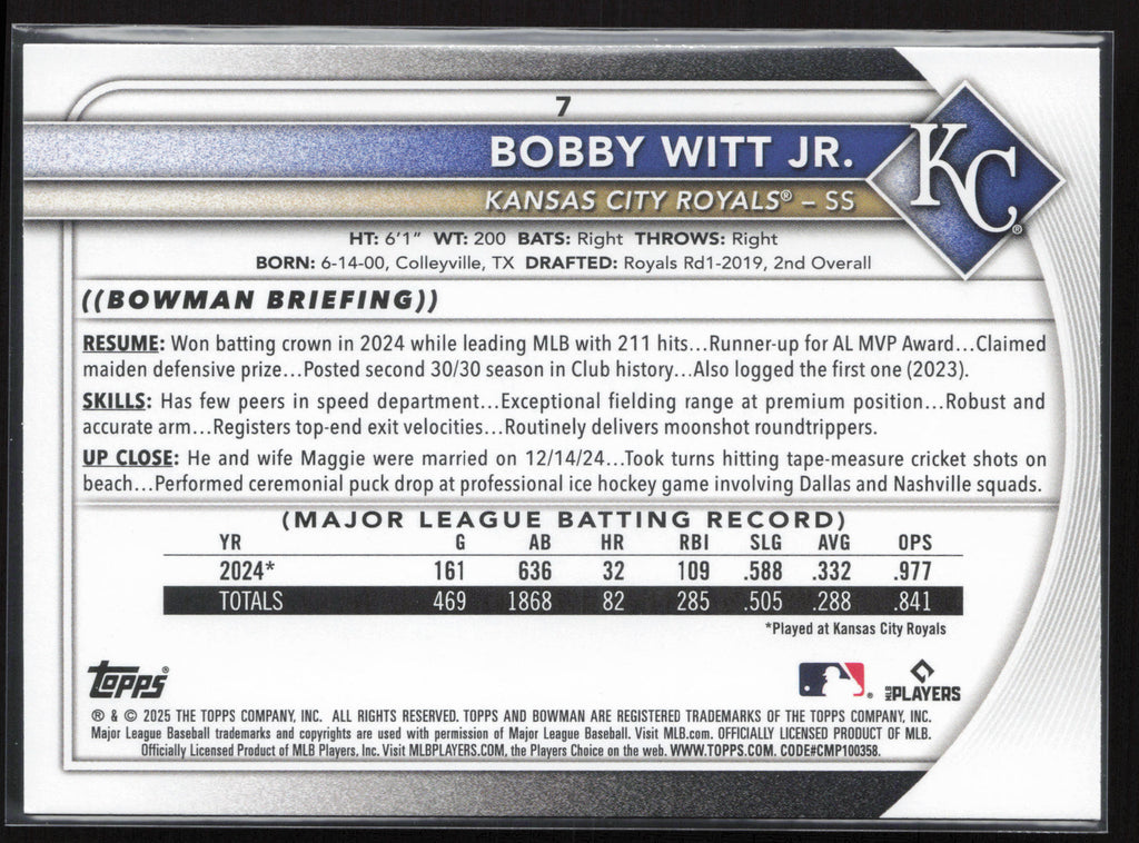 2025 Bowman #7 Bobby Witt Jr.