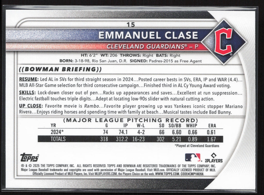 2025 Bowman #15 Emmanuel Clase