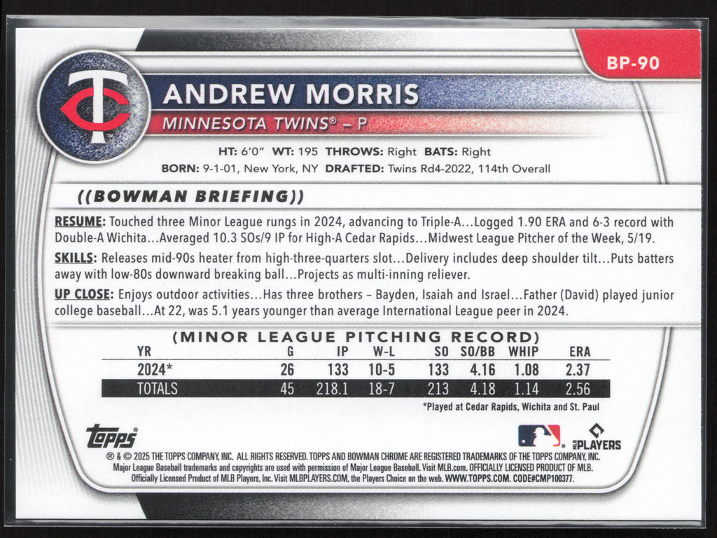 2025 Bowman #BP-90 Andrew Morris Prospects