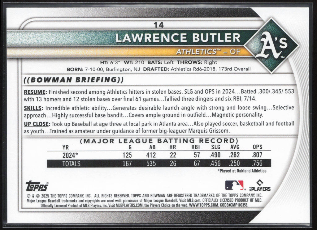 2025 Bowman #14 Lawrence Butler