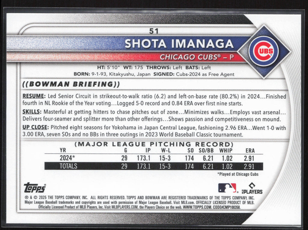 2025 Bowman #51 Shota Imanaga