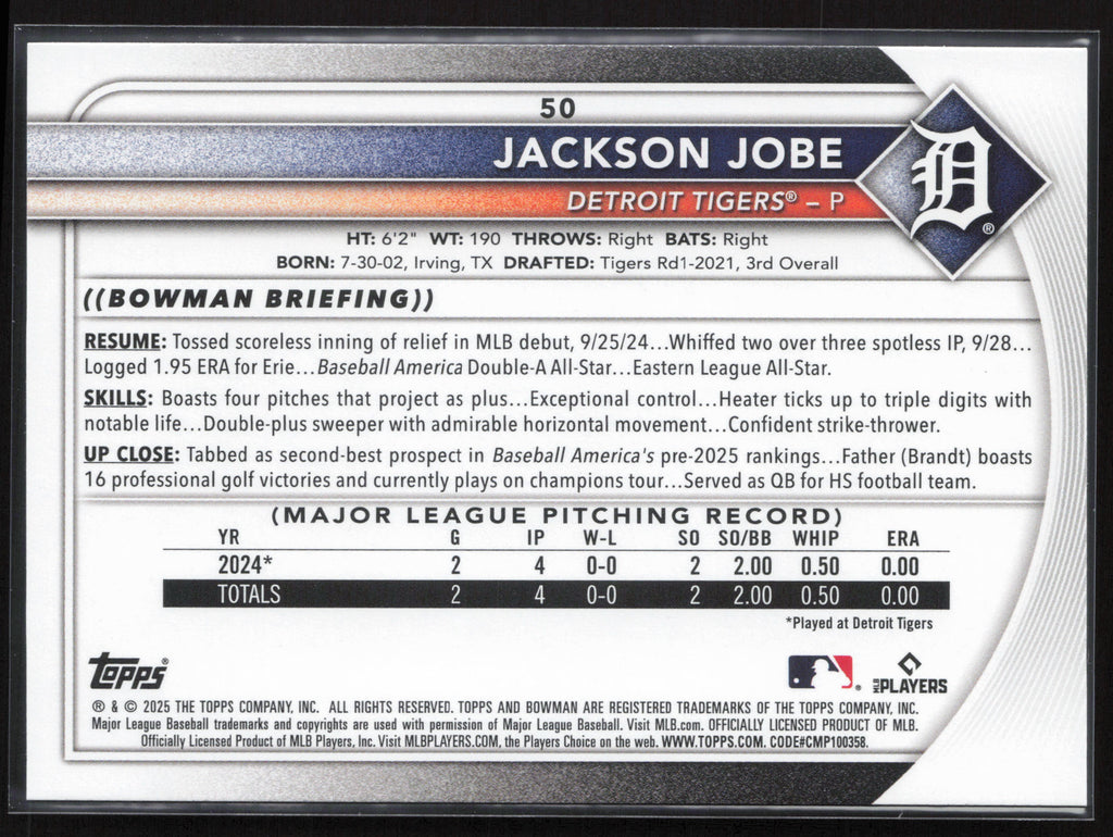 2025 Bowman #50 Jackson Jobe