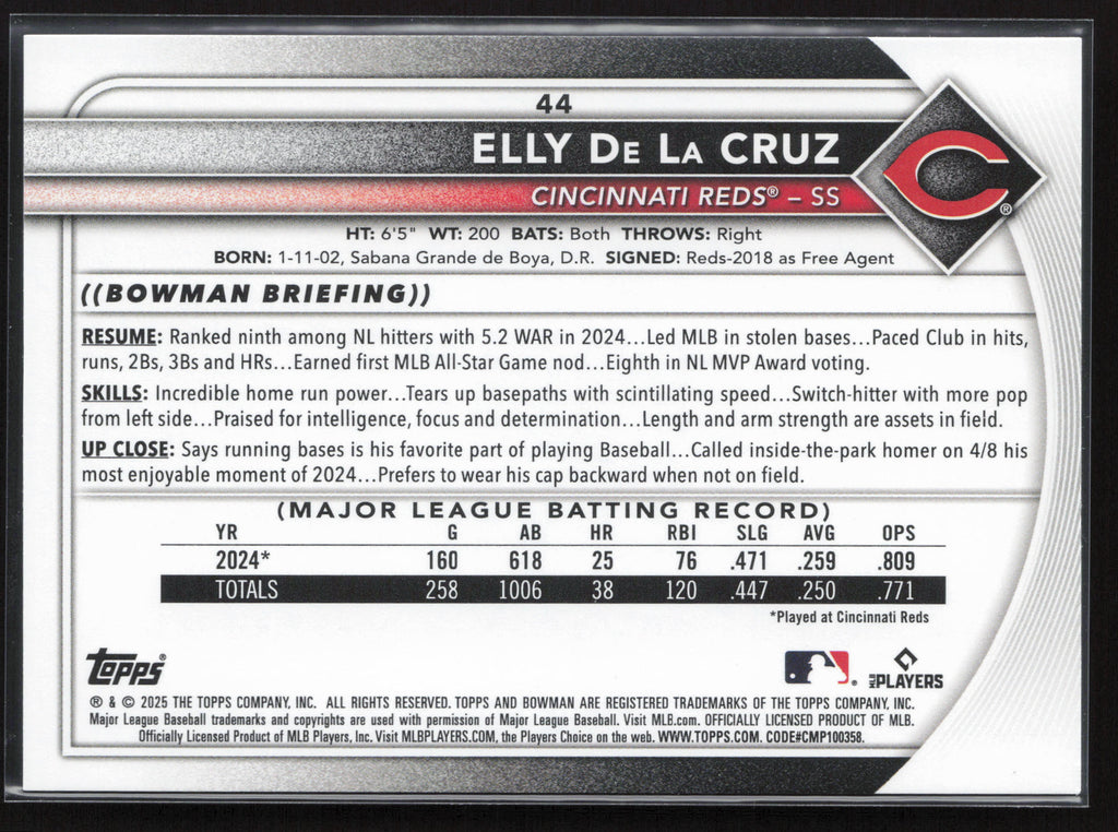 2025 Bowman #44 Elly De La Cruz