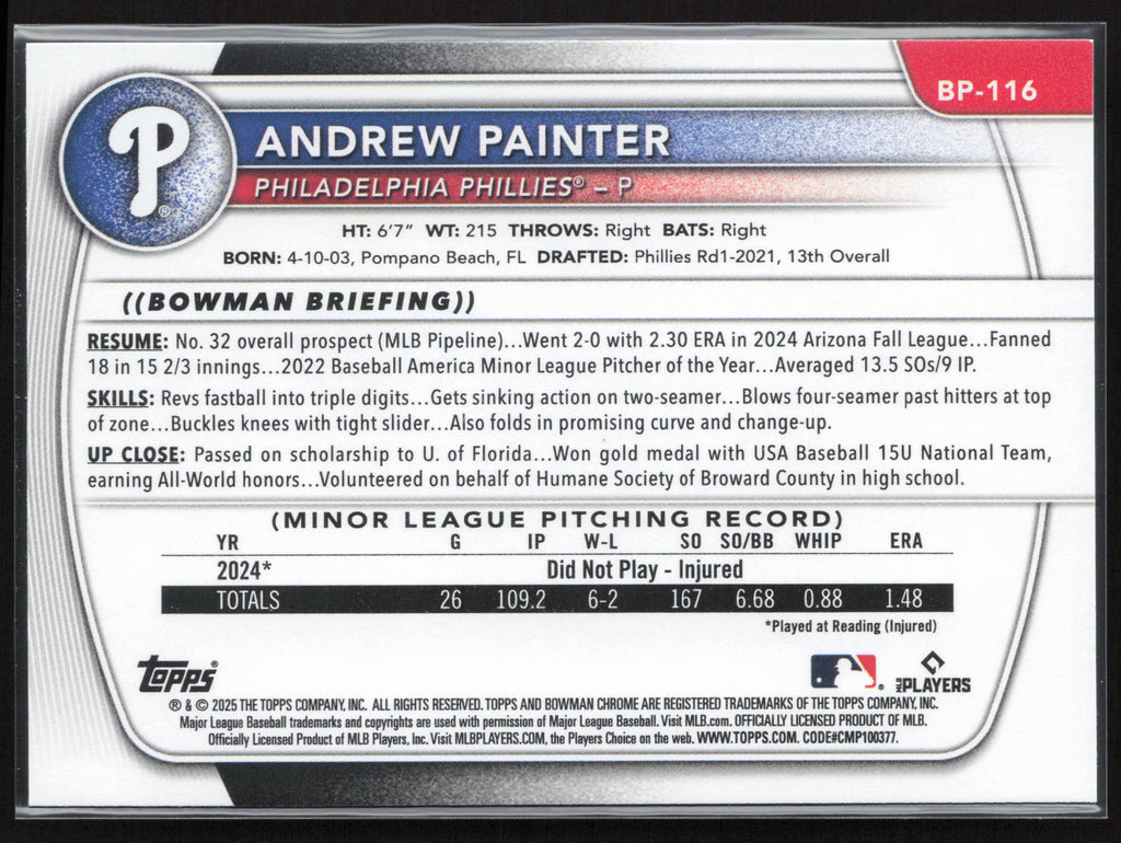 2025 Bowman #BP-116 Andrew Painter Prospects