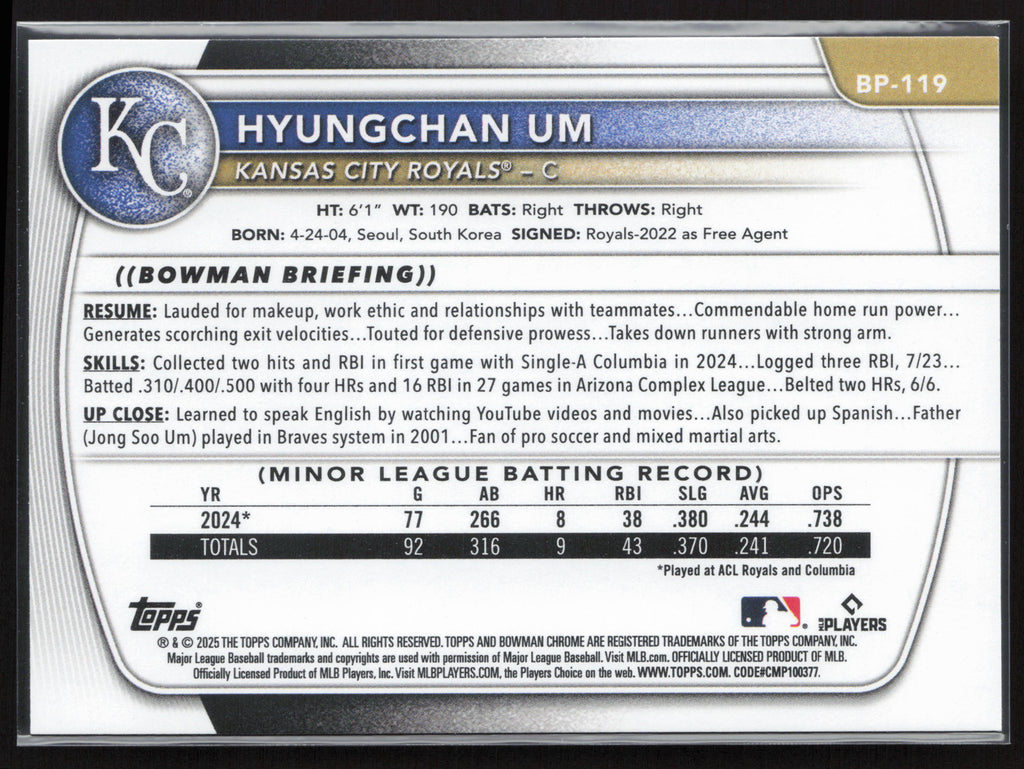 2025 Bowman #BP-119 Hyungchan Um Prospects