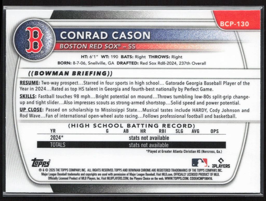 2025 Bowman #BCP-130 Conrad Cason Chrome Prospects