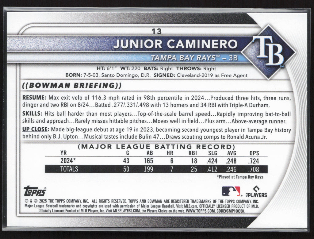 2025 Bowman #13 Junior Caminero