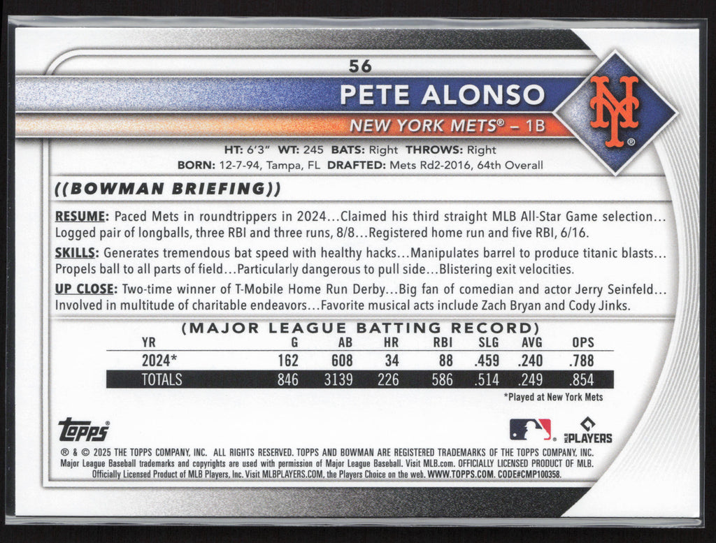 2025 Bowman #56 Pete Alonso