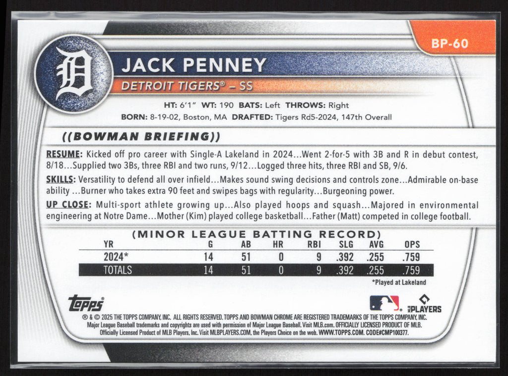 2025 Bowman #BP-60 Jack Penney Prospects