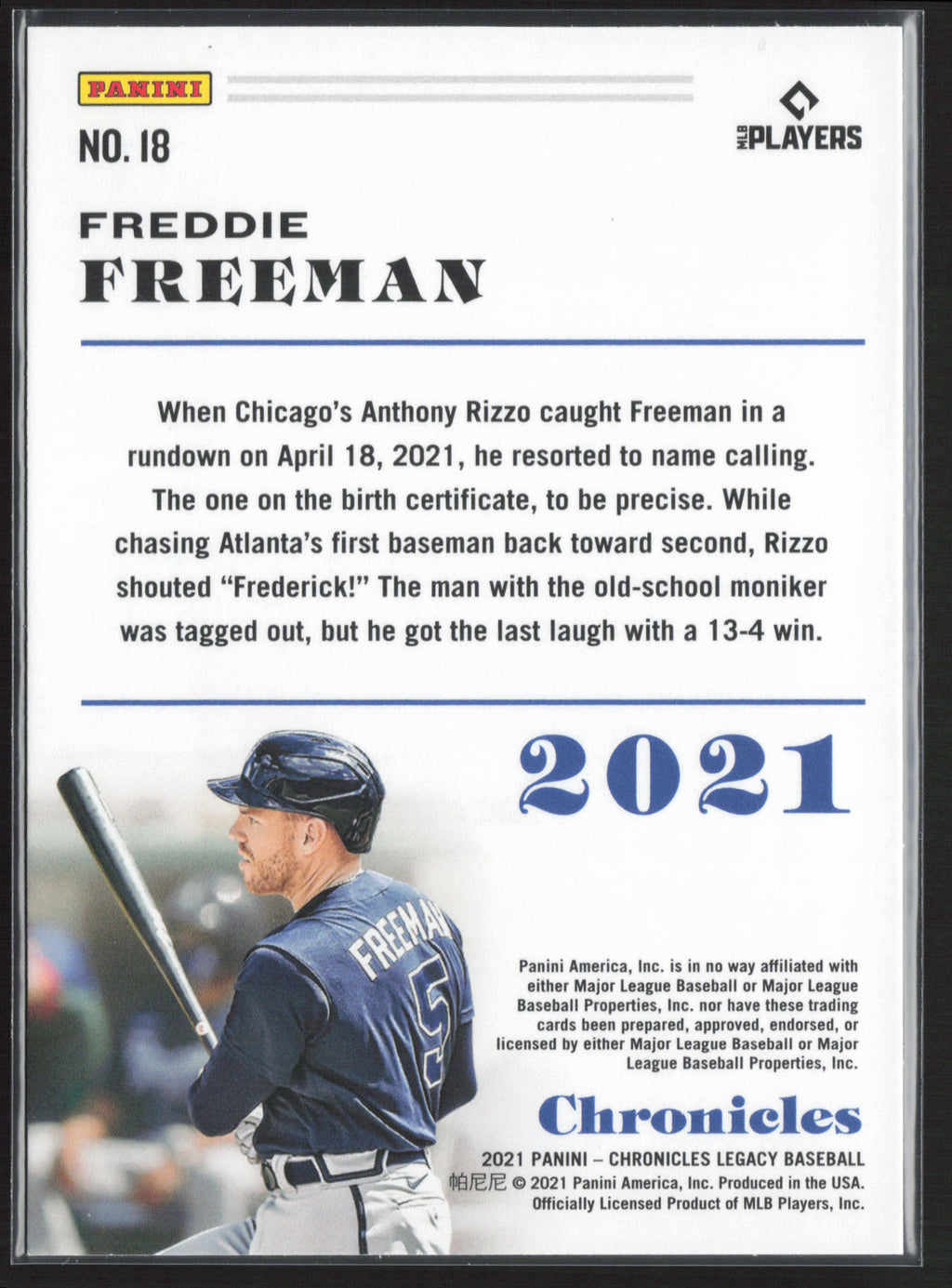 2021 Panini Chronicles #18 Freddie Freeman Chronicles