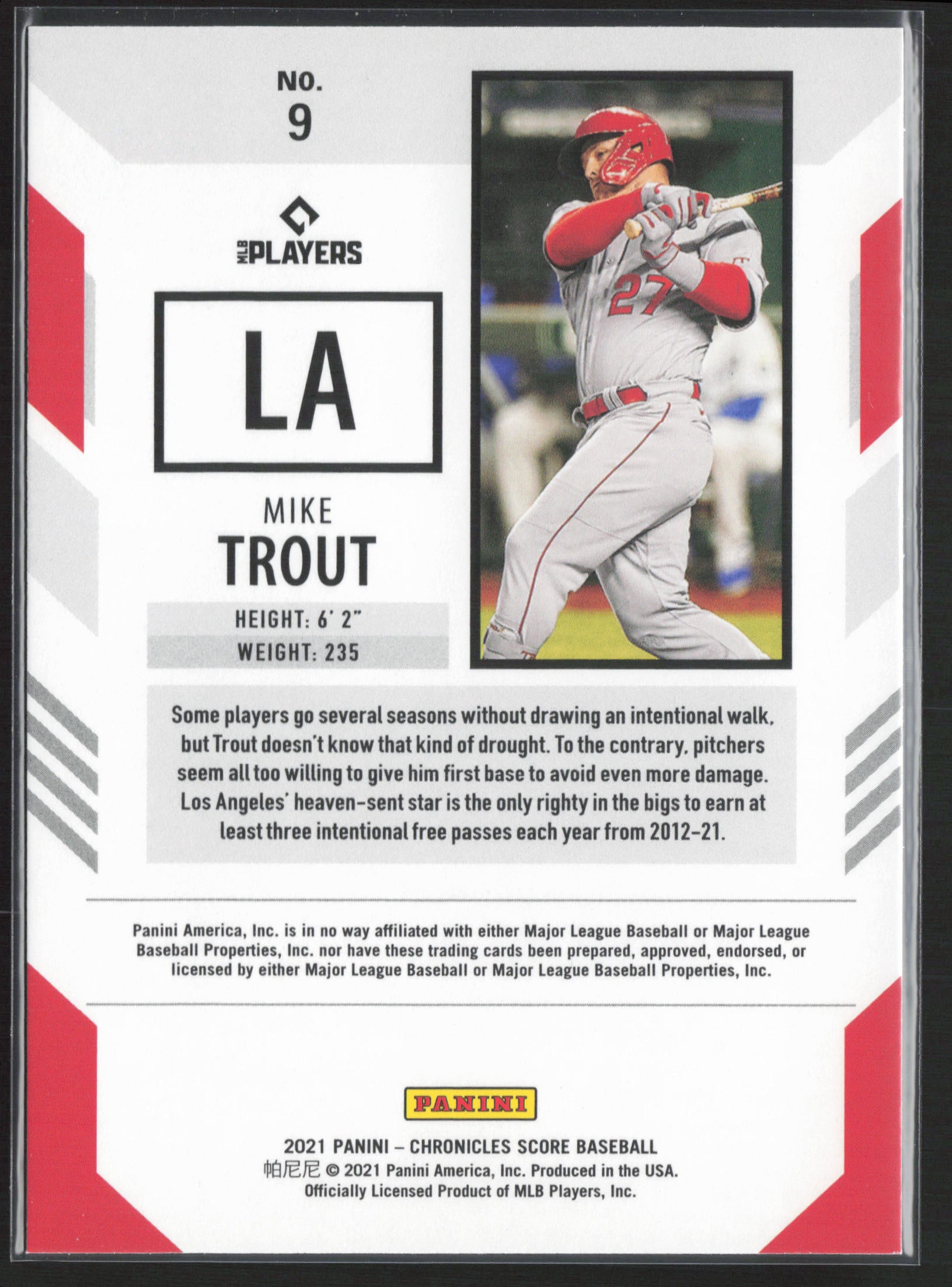 2021 Panini Chronicles #9 Mike Trout Score