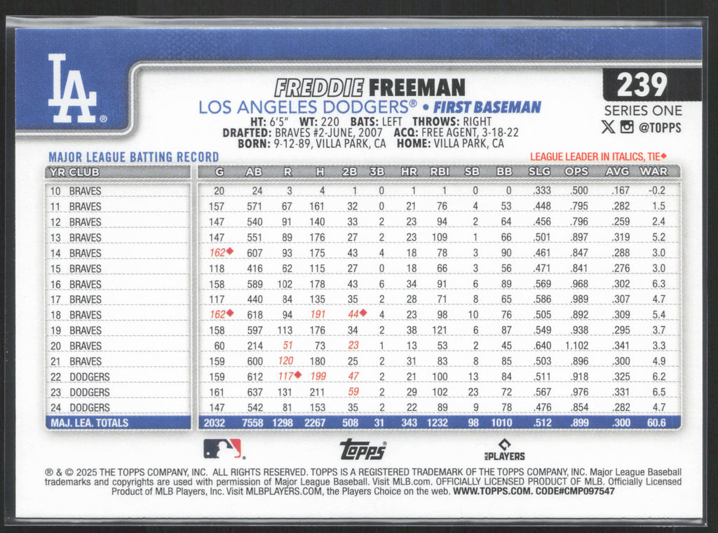2025 Topps #239 Freddie Freeman