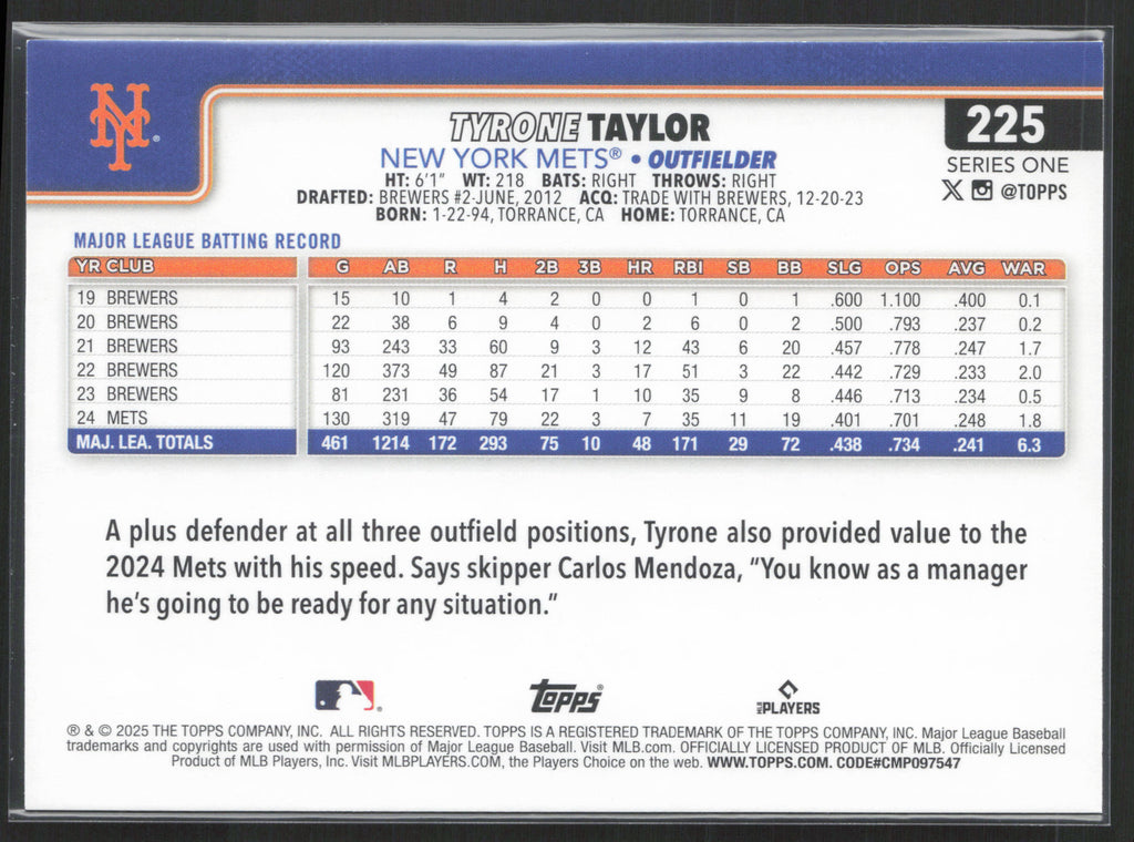 2025 Topps #225 Tyrone Taylor