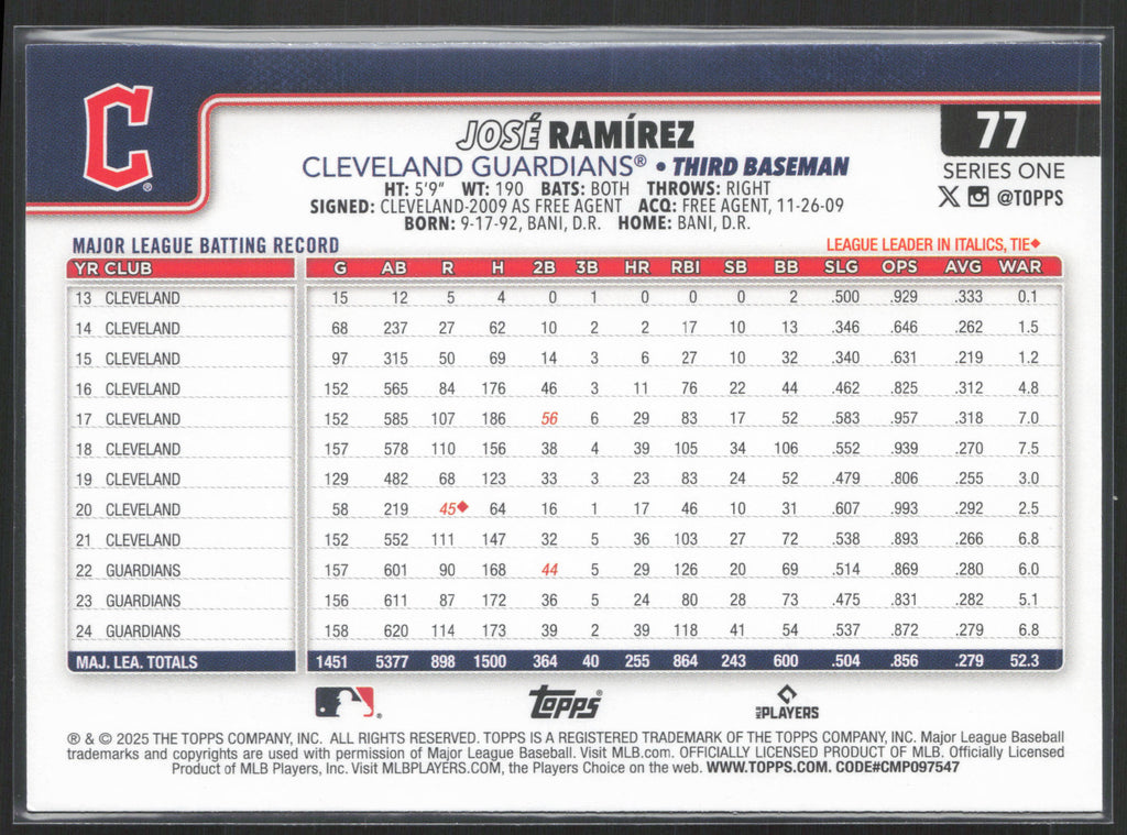 2025 Topps #77 José Ramírez