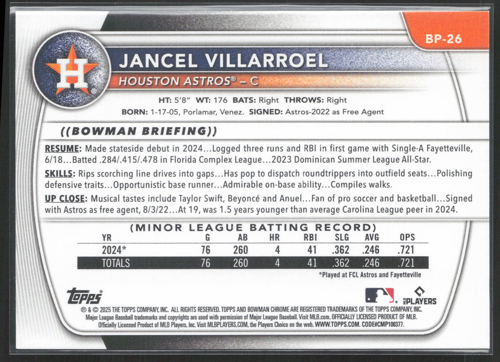 2025 Bowman #BP-26 Jancel Villarroel Prospects