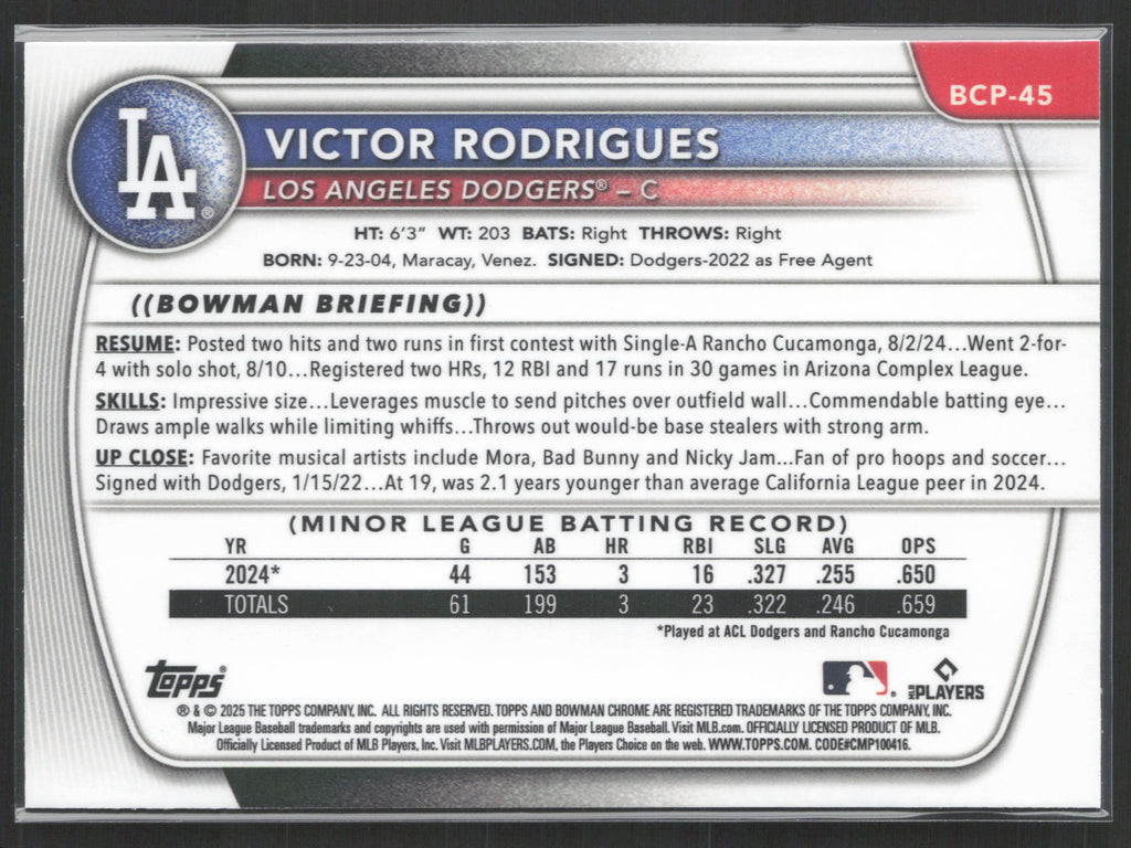 2025 Bowman #BCP-45 Victor Rodrigues Chrome Prospects