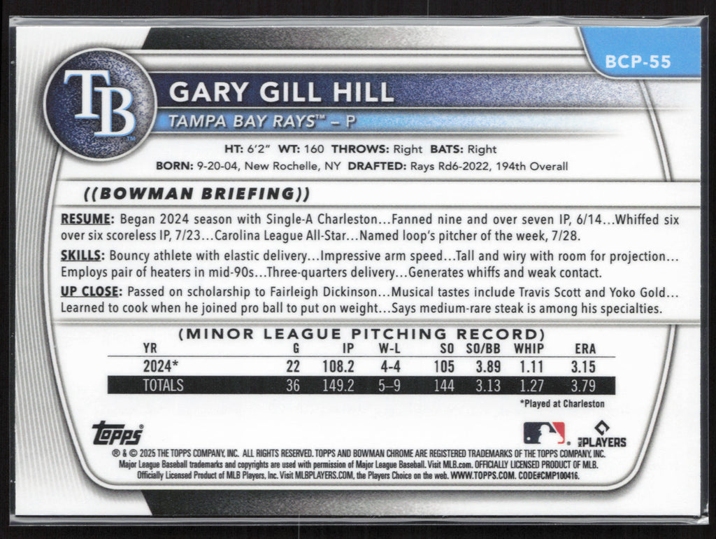 2025 Bowman #BCP-55 Gary Gill Hill Chrome Prospects