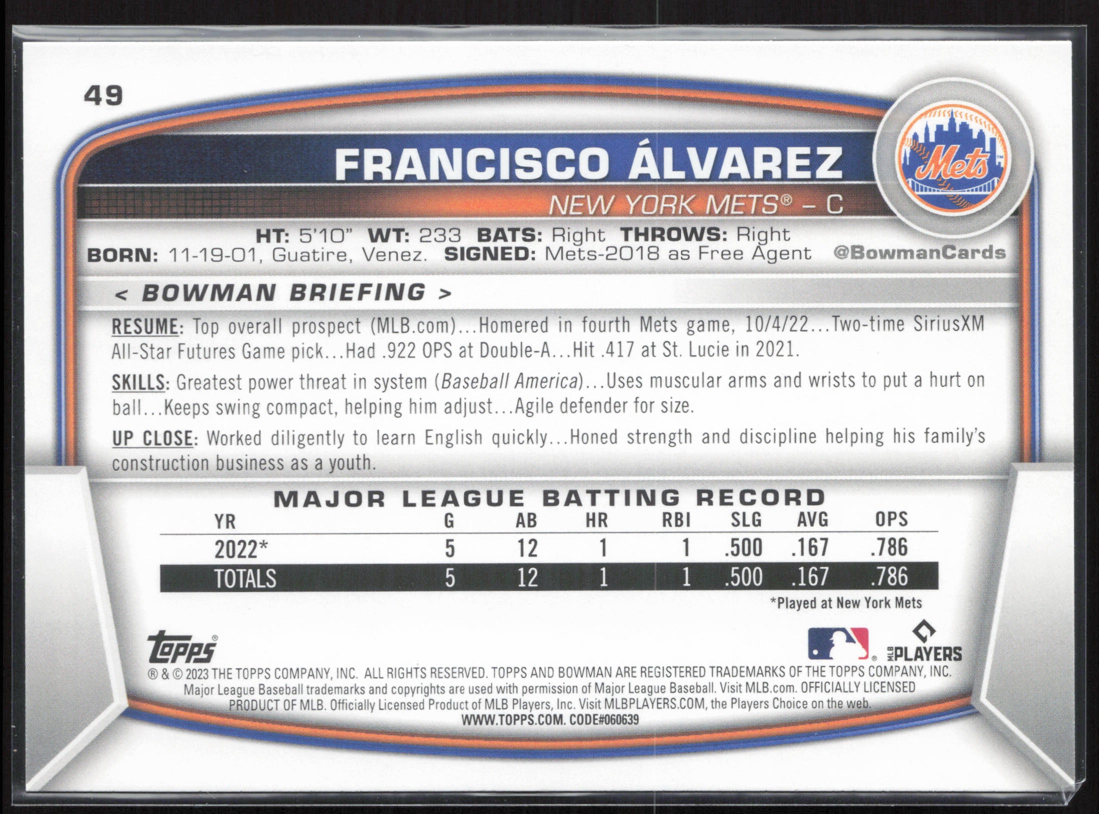 2023 Bowman #49 Francisco Alvarez