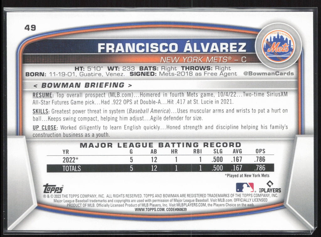 2023 Bowman #49 Francisco Alvarez