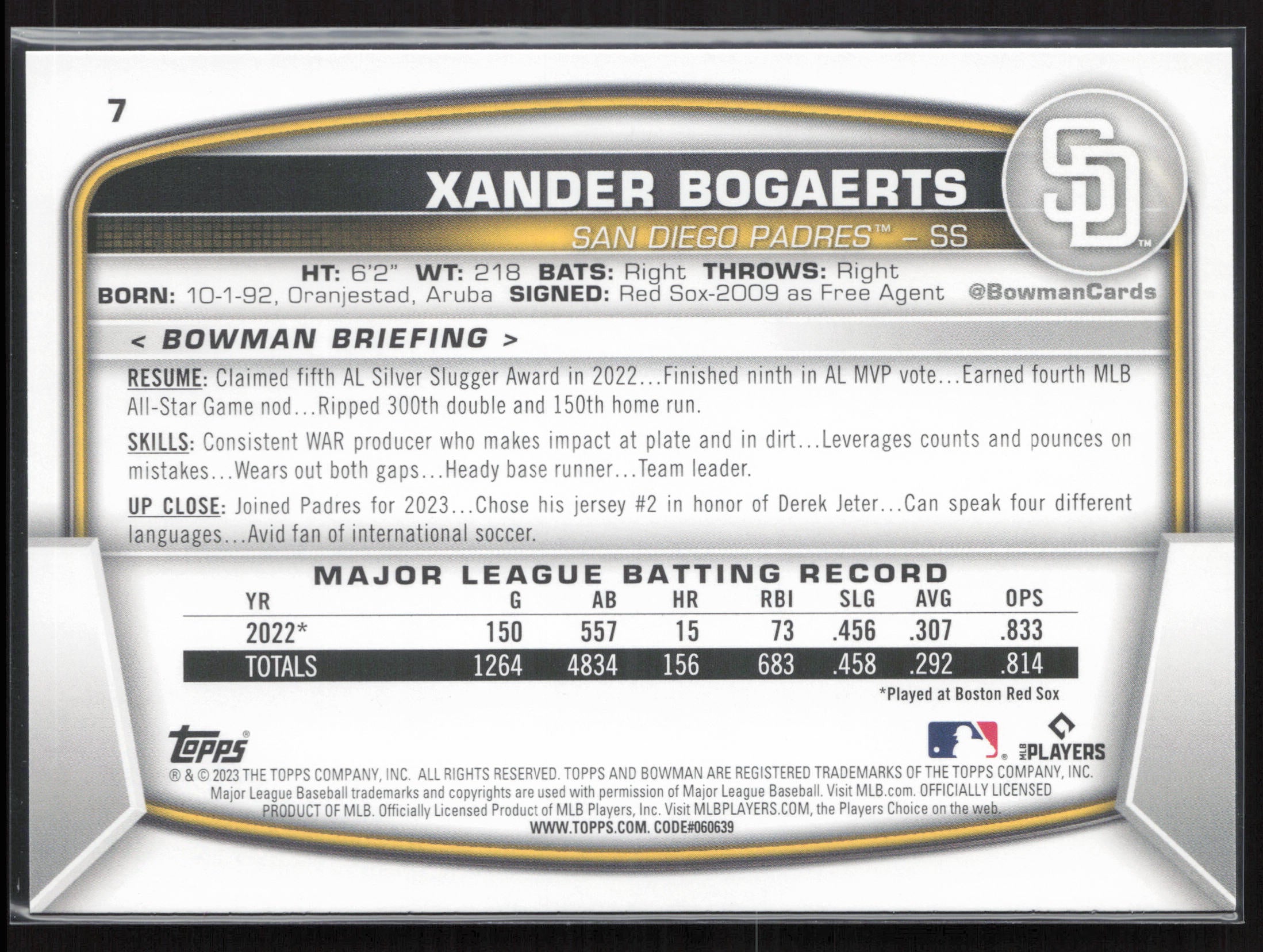 2023 Bowman #7 Xander Bogaerts
