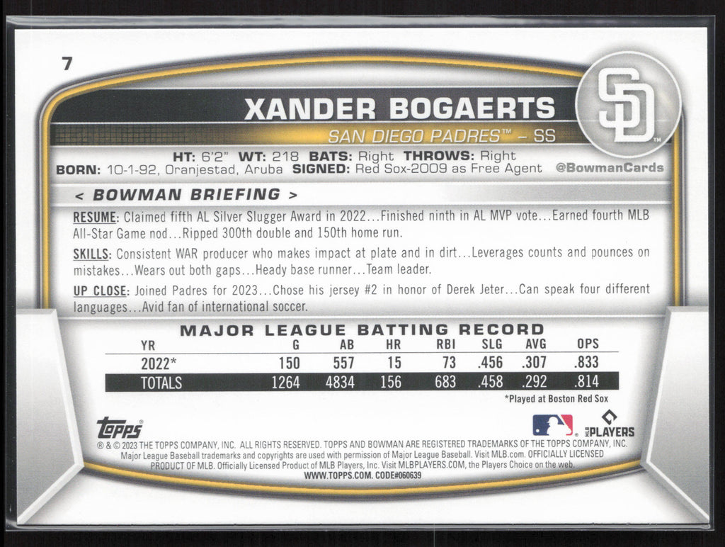 2023 Bowman #7 Xander Bogaerts