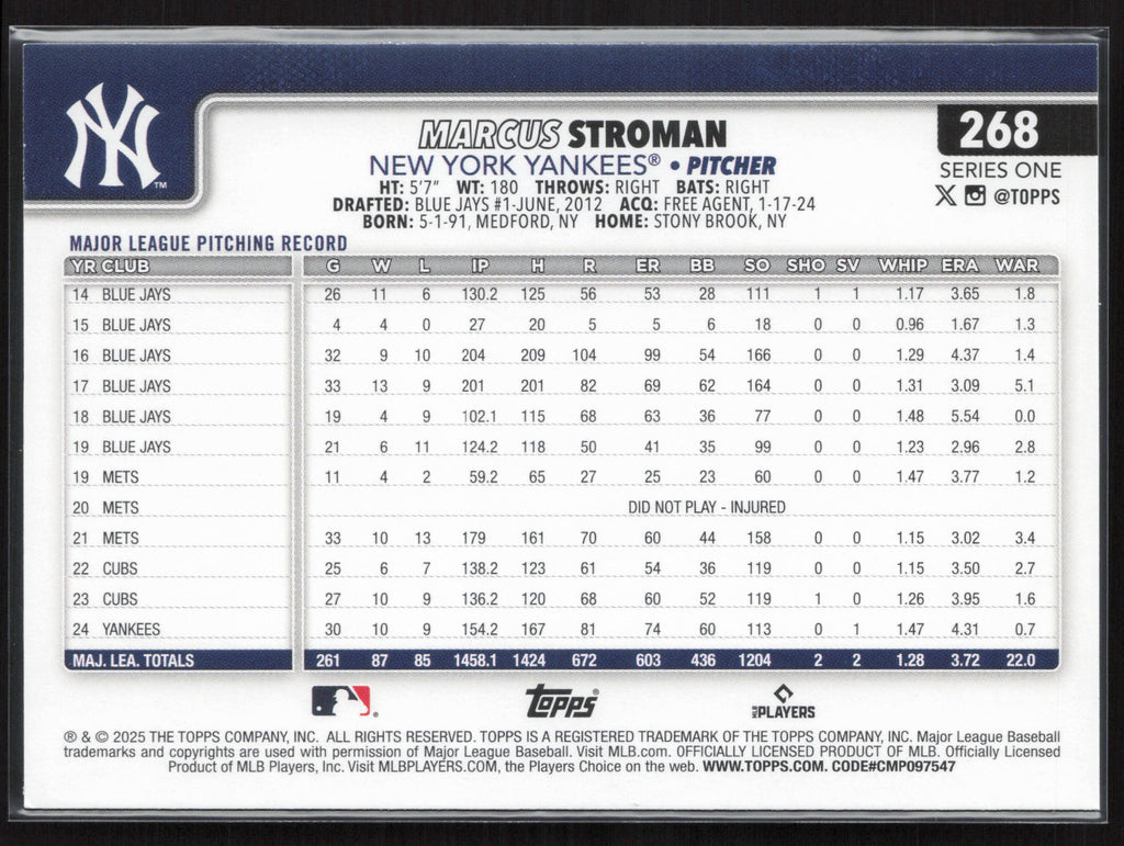 2025 Topps #268 Marcus Stroman