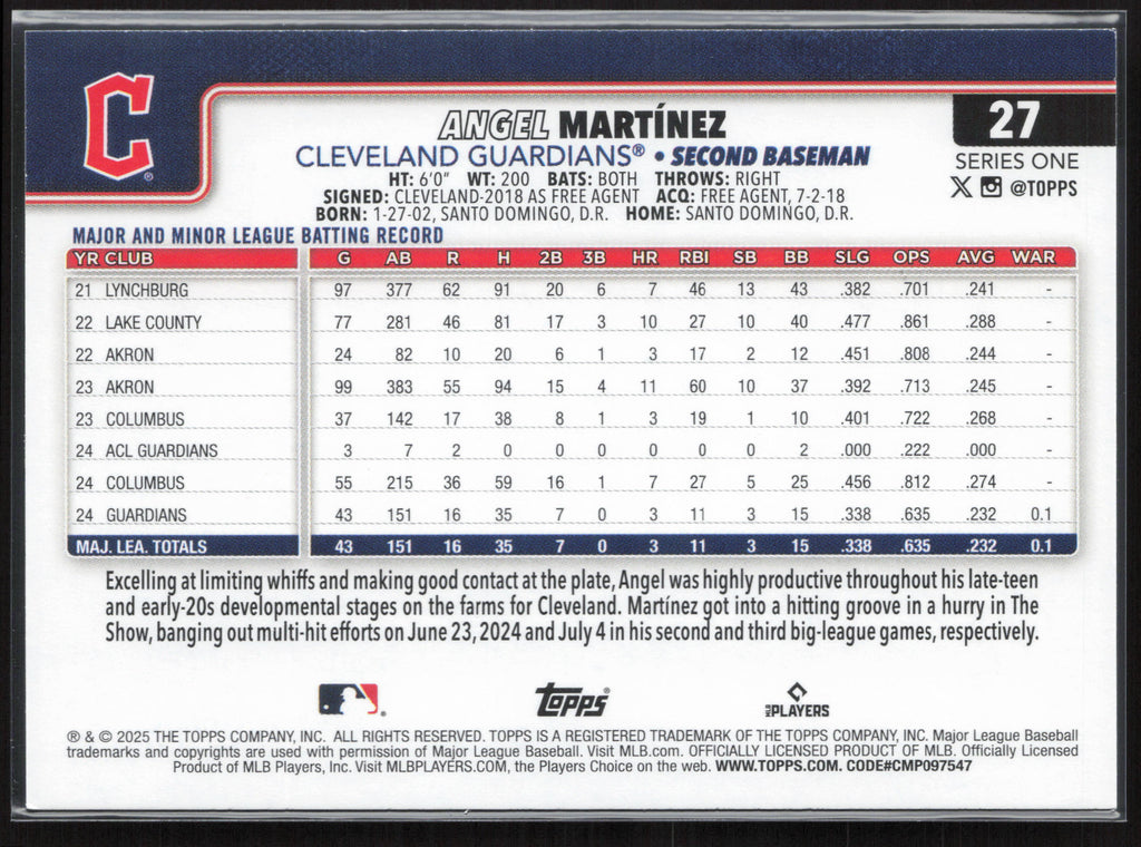 2025 Topps #27 Angel Martinez