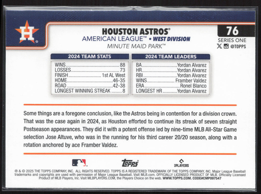 2025 Topps #76 Houston Astros